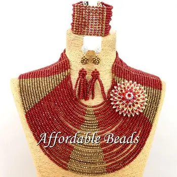 

Coffee Red Crystal Bridal Set Marvelous Nigerian Jewelry Set Unique Design Free Shipping ABW135
