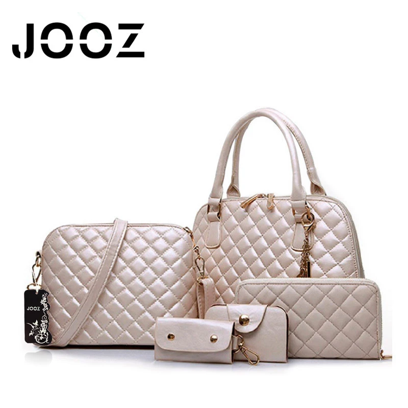 JOOZ Brand Luxury Solid Lattice PU Leather Handbag 5 Pcs Composite Bags Set Women Shoulder Crossbody