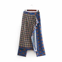 Женские винтажные тканевые Лоскутные прямые штаны с принтом, боковая молния, длина до середины икры, брюки для отдыха, Ретро стиль, шикарные штаны P305