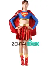 Free Shipping DHL Sexy Girl Superhero Halloween Costume Lycra Spandex Supergirl Bodysuit Costume Two Pieces With