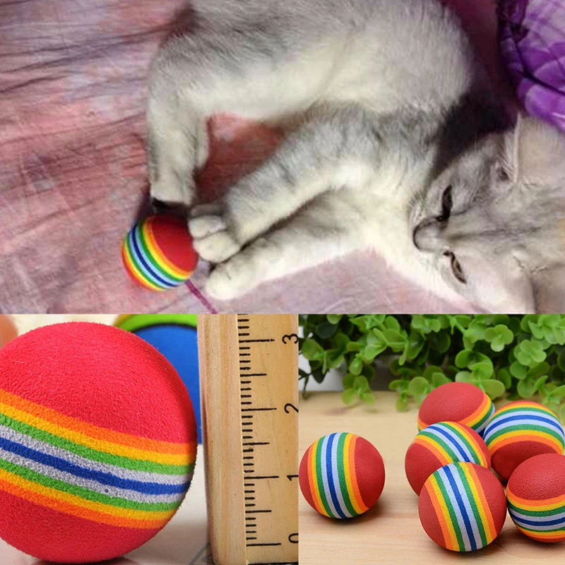 6pcs/lots 3.5cm Pet Cat Dog Coloured Soft Foam Rainbow Play Chew Chase Balls