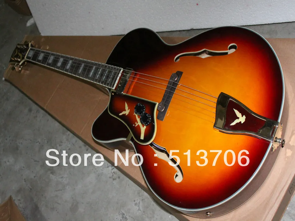 

Left Handed Classic Vintage Sunburst Hollow Jazz Guitar OEM Guitars Free Shipping