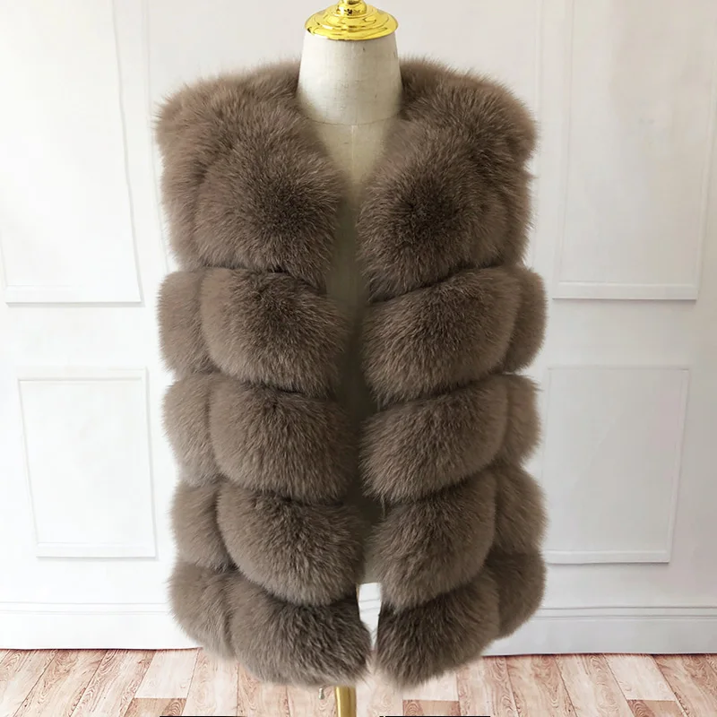 Женский жилет из натурального Лисьего меха высокого качества натуральный мех модное меховое пальто куртка жилет пальто из натуральной кожи - Цвет: khaki