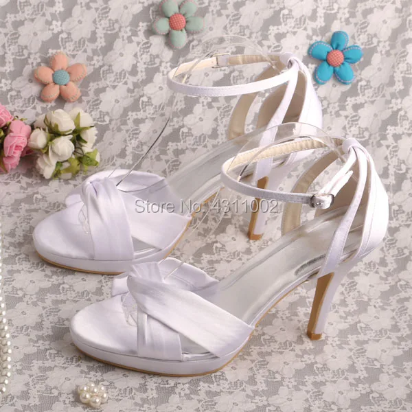 Атласные открытые туфли на высоком каблуке для свадьбы; Летние Босоножки на каблуке с ремешком на щиколотке; женская обувь на платформе