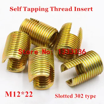 

10pcs M12*1.75*22 (L) Self Tapping Thread Insert, 302 Slotted Type Screw Bushing M12 Steel with Zinc Wire Thread Repair Insert
