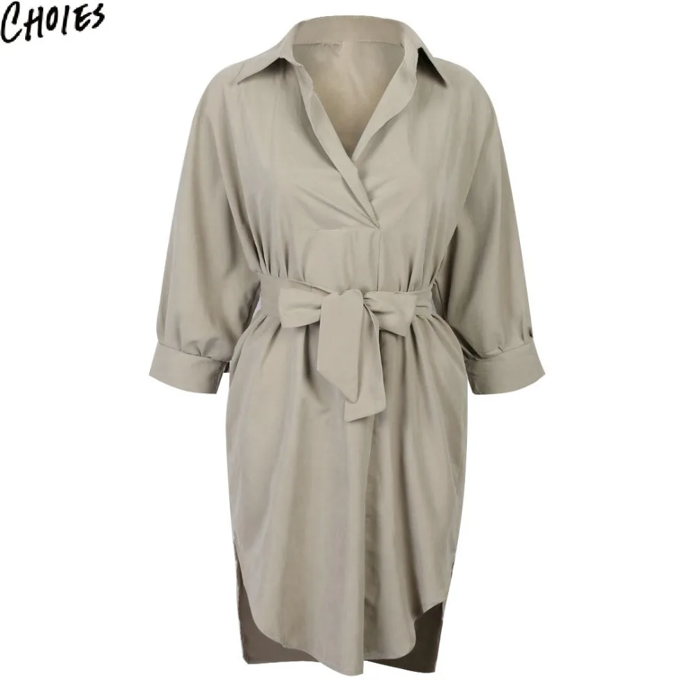 

Women 2 Colors Tied Waist 3/4 Sleeve Dipped Back Slim Mini Shirt Dress 2017 Summer New Fashion Formal Elegant Clothing