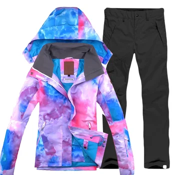 

Women Ski Suit multicolor Snowboard Outdoor Sport Wear Skiing Jacket+Pants Camping Riding Super Warm Clothing Set
