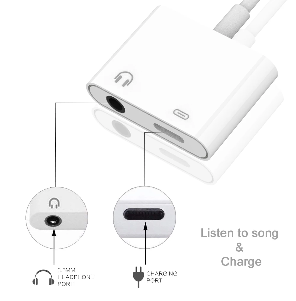 Ascromy 2in1 3.5mm Jack AUX Adapter Splitter For Apple iPhone XS Max XR X S 8 Plus 7 Headphone Earphone Audio Charger Converter (3)