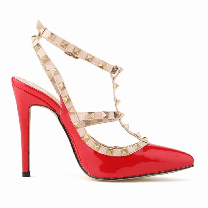 

2017 summer new women's sandals European and American fashion sexy personality studded stitching thin heel