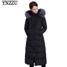 Высококачественная роскошная женская пуховая куртка зимнее Элегантное Длинное пуховое пальто с натуральным мехом с капюшоном, теплое Женское пальто AO629