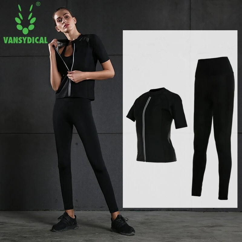 

Vansydical Women Hot Sweat Sports Suits Fitness Body Shapers Lose Weight Running Yoga Sets Gym Jogging Workout Sportswear 2pcs