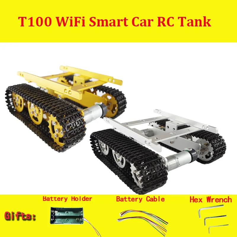 DOIT T100 Metal Robot Tank Car Chassis with Aluminum Alloy Chassis/Frame with Robotic Arm interface holes for Modification DIY metal aluminum alloy robot tank chassis 37 motor strong power sk9