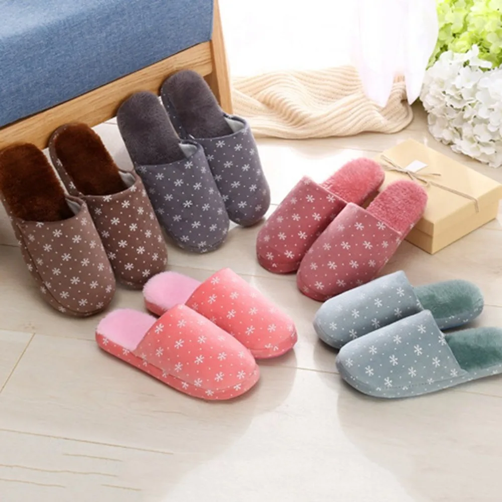 Outad Snow Flowers Winter Home Warm Comfortable Anti-skid Soft Indoor Women Slippers For Ladies Shoes