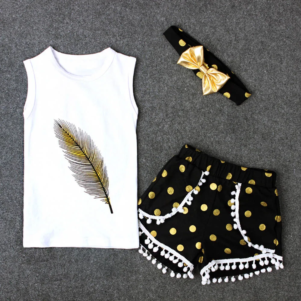 

Children Summer Kid Baby Girls Printed Tops Cartoon Blouse+Shorts Pants Modis Headband Clothes Outfit Sunsuit Girls Clothes