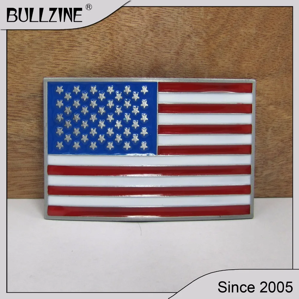 

The Bullzine US flag belt buckle with color enamel with pewter finish FP-01194-1 with 4cm width loop