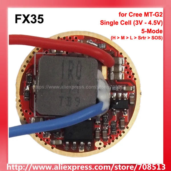 

FX35 22mm 3V - 4.5V 2.5A 5-Mode Boost Driver Circuit Board for Cree MT-G2 (1 pc)