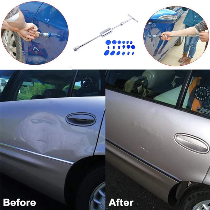 19 Pcs Dent Puller Car Body Paintless Dent Hail Repair Tool Plastic Glue Puller Tabs Pad Automobile Repair Tools Set Slide Ham