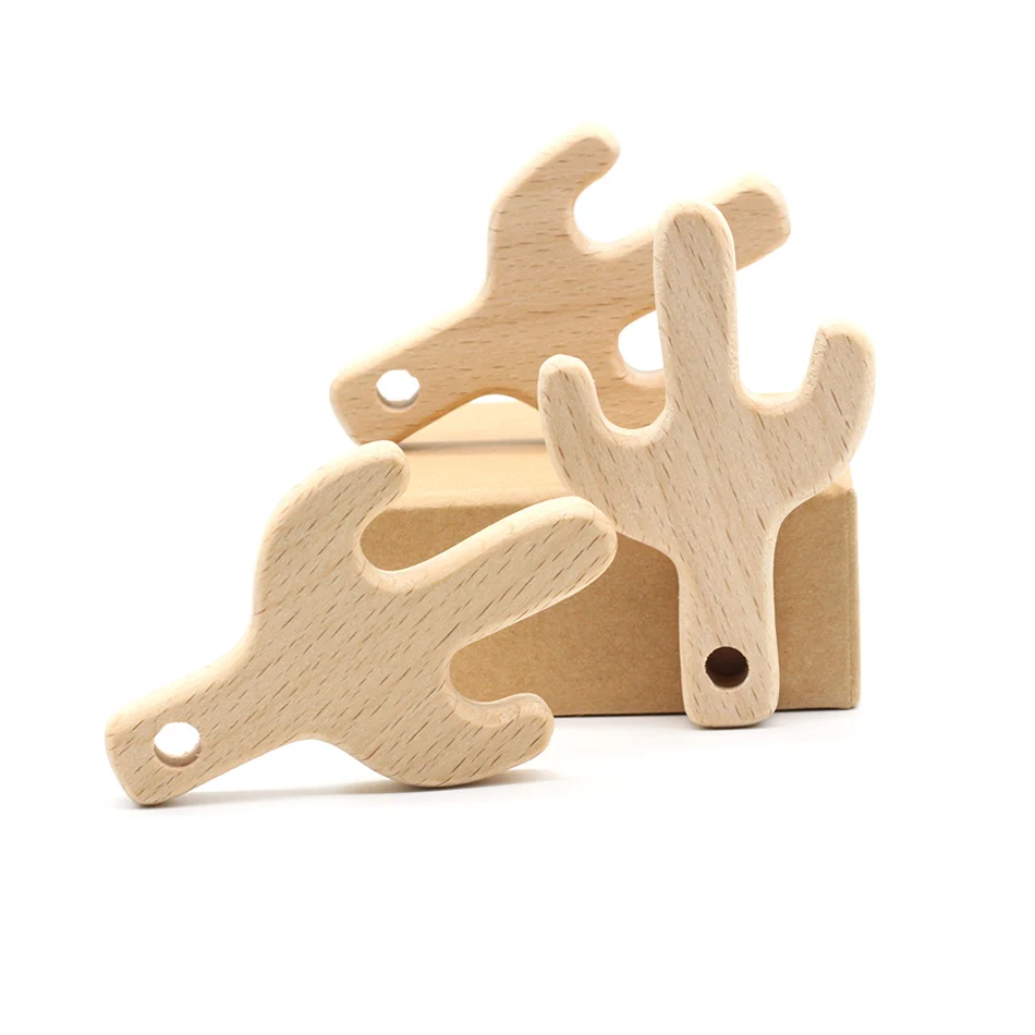 

1PCS Pacifier Clip Toy Teether Nature Baby Rattle Baby Teether Craft Supplies Cactus shape Toy Wooden Unfinished Wooden toys