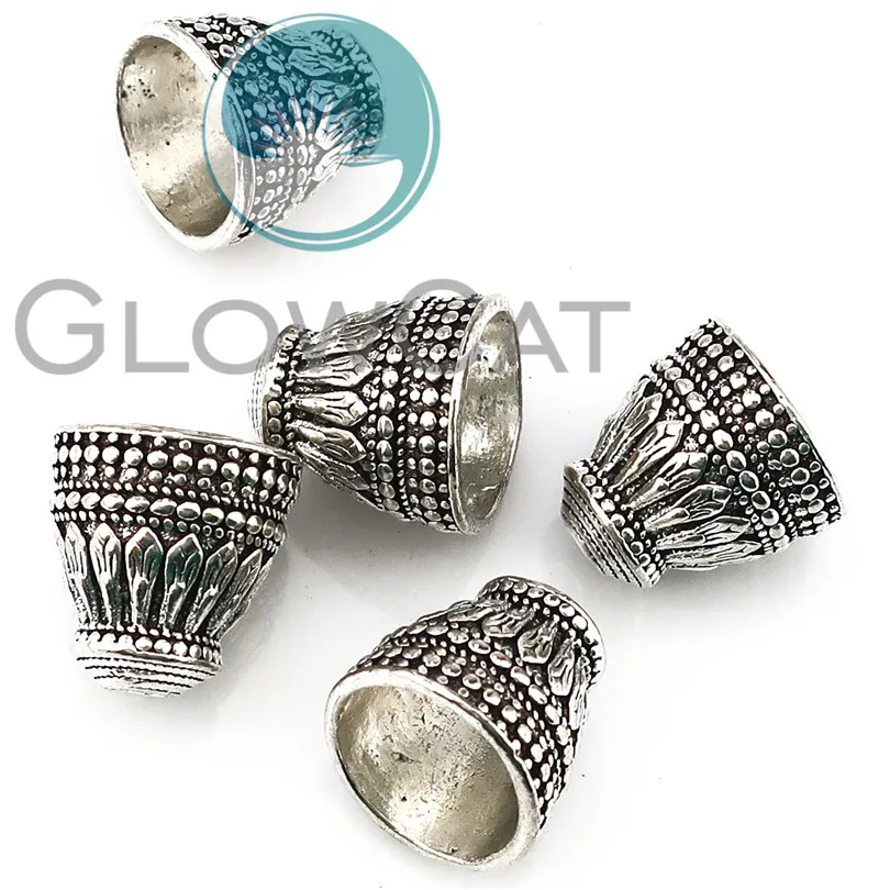 5pcs Antique Silver Plated Necklace Cord Caps Engraved Cone Beads Caps