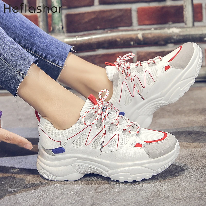 

HEFLASHOR Trendy Women Sneakers Thick Sole Ladies Platform Shoes Web Celebrity Chunky Dad Sneakers Chaussures Femme Buty Damskie