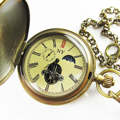 !!100% латунь античная Moonphase Турбийон Механические карманные часы|mechanical pocket watch|pocket