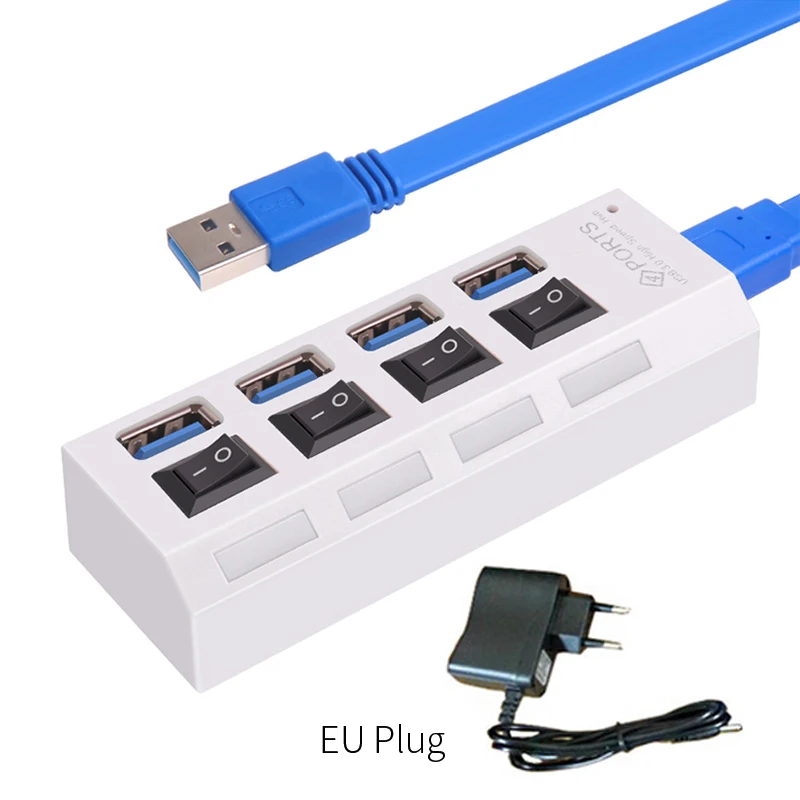Rosinop мини мульти usb-хаб 3,0 4 7 портов USB разветвитель переключатель hab 2,0 usb-хаб с адаптером питания компьютер ПК Аксессуары - Цвет: 4 Ports 3.0 white EU