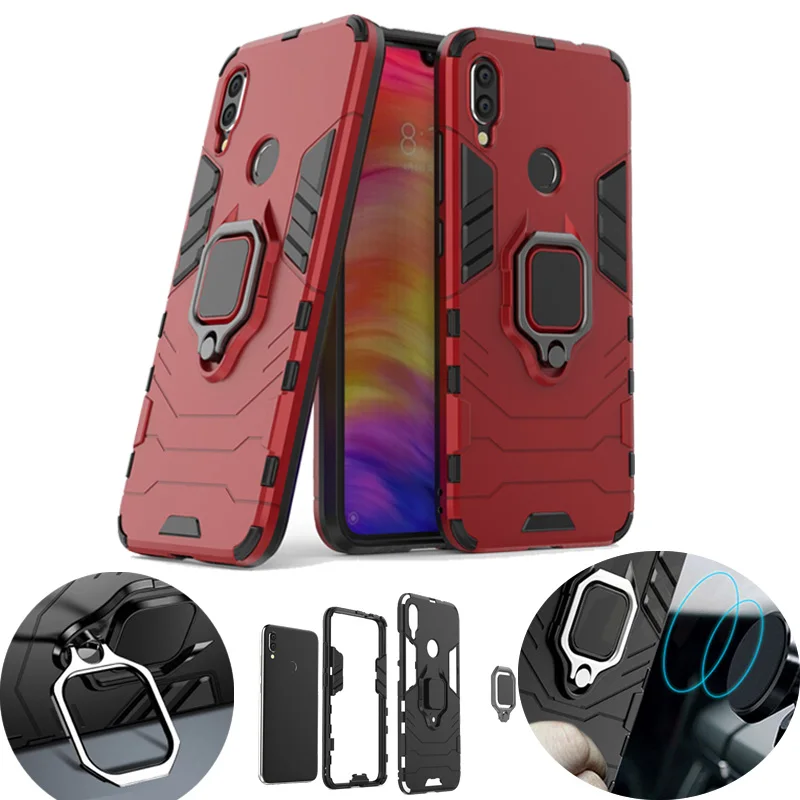

For Xiaomi Redmi Note 7 Metal Magnetic Ring Stand Shell Hybrid Silicone Shockproof Armor Case For Redmi Note 7 Car Holder Cover