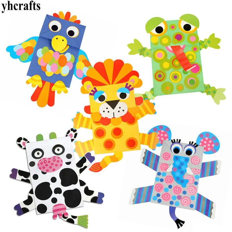 

5PCS/Lot.Paper bag puppets craft kit Paper crafts Kids toys Early learning educational toys Kindergarten crafts Family fun OEM