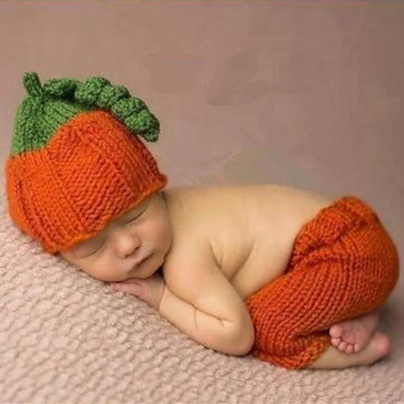 

Newborn Boy Girl Cute Halloween Pumpkin Crochet Photography Props Infant Unisex Baby Family Picture Photo Shoot Outfits Clothes
