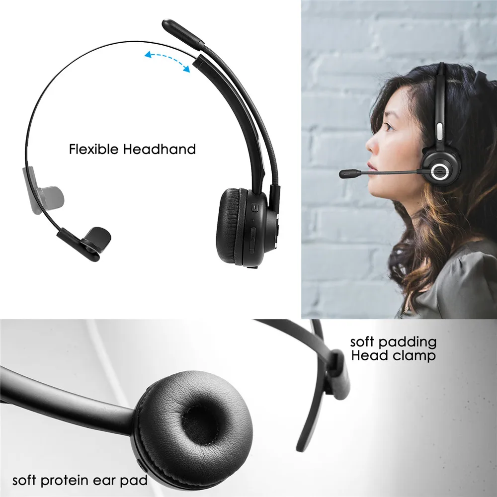 Wireless bluetooth V4.1 over head headset Noise Canceling headphone with Microphone for call center office  (4)
