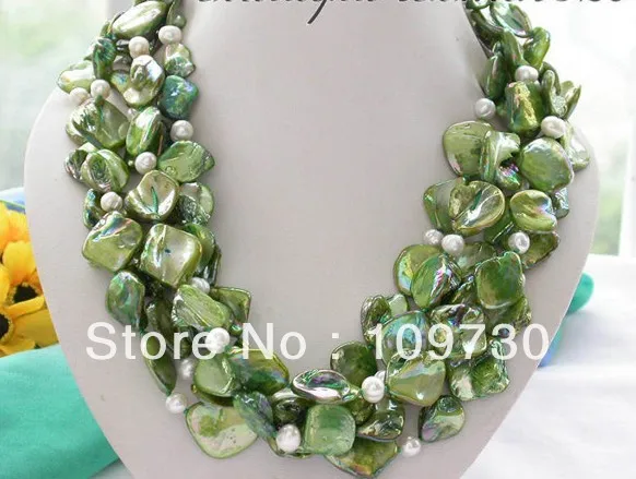 Ювелирные изделия 0012470 5row 18 квадратных зеленый shell круглый жемчужное ожерелье canchoose