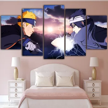 

Modular Print Posters Wall Art Pictures 5 Panel Anime Naruto Sasuke Canvas Painting Frame Home Decor Boy Room Bedside Background