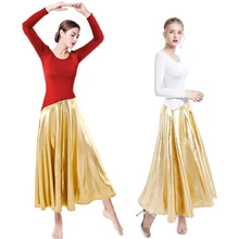 Elegant Women Adult Liturgical Dance Dress Long Sleeves Metallic Splice Pleated Praise Dress Church Costume Ballet Dance Wear trendy long sleeves voile splice mermaid dress for women