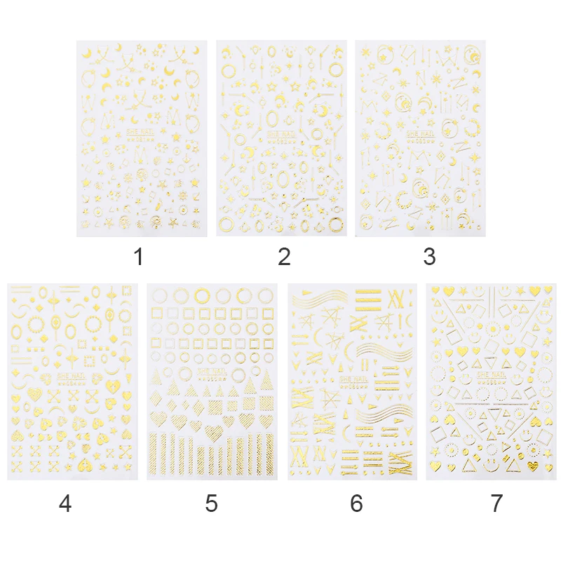 Nail Art 3D Design Stickers Adhesive Wraps Decals Square Gold Nail Gel Polish Tips Transfer Sticker DIY Nail Decorations