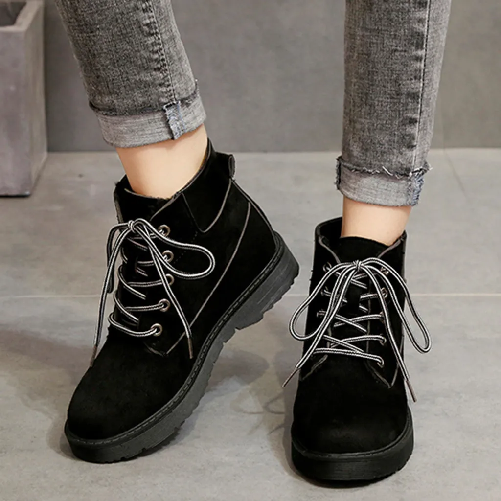 

Women's Short Boots Winter Sport Snow Boot Casual 2019 Ladies Fashion Suede Low Heel Ankle Shoes Warm Fur Botas Mujer Lace Up