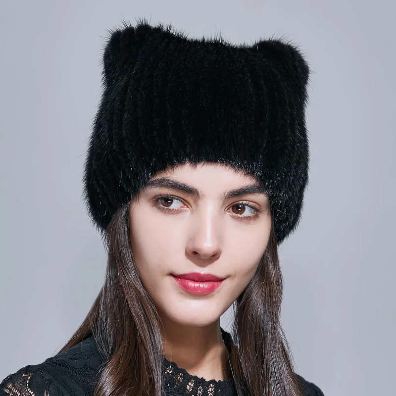 ZIRUNKING, женские шапки из натурального меха норки, зимние меховые теплые шапки, женские качественные милые шапочки, роскошная шапка ZH1713 - Цвет: Черный