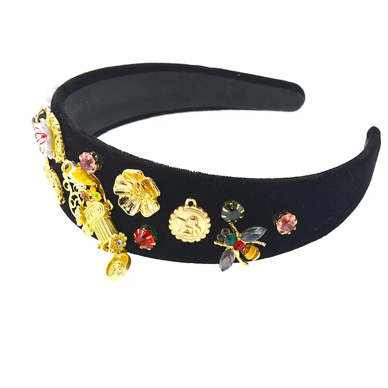 

Baroque Headbands with Gems Jewel Head Band Gold Pearl Hair Band Large Fascinator Crown Diamond Metal Hair Accessories Flower