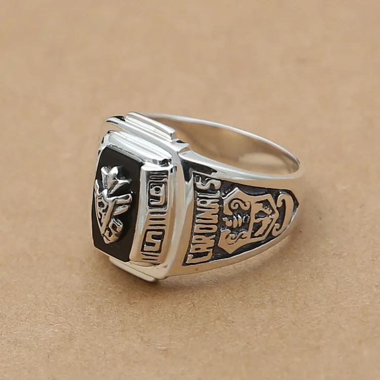 

Wholesale fashion jewelry silver S925 silver retro Europe wide 1995 Mens Black Onyx Ring Badge