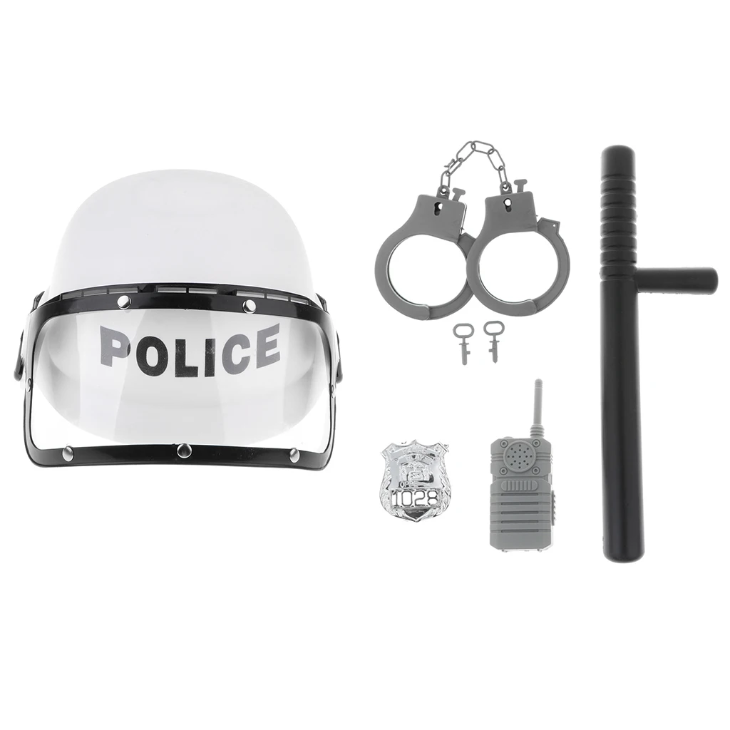 5pcs Policeman Role Pretend Play Boy Toy Riot Helmet Cuff Police Cosplay Kit 