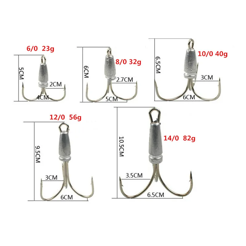 5PCS Deepwater Anchor Claw Barbed Fishhook With Lead Head Treble Hook 23g 32g 40g 56g 82g