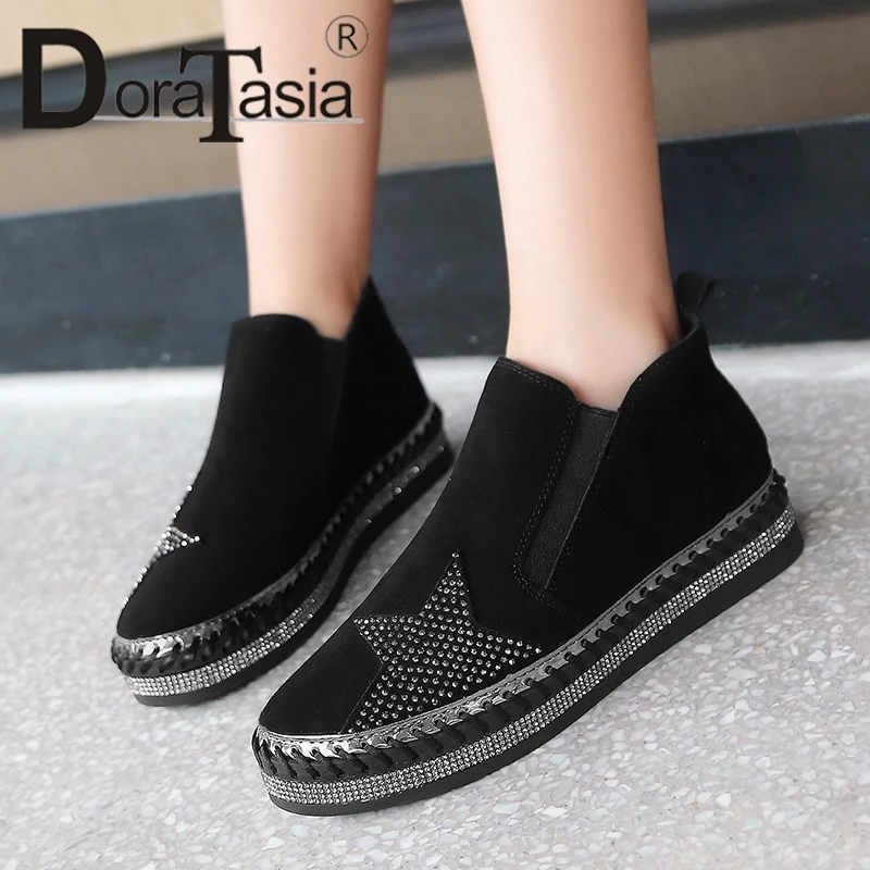 DoraTasia 2019 Autumn Cow Suede Brand Wholesale Sneaker Shoes Woman School Soft Black Elastic ...