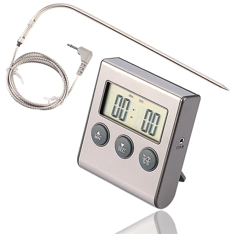 Food Thermometer Timer Kitchen BBQ Probe LCD Digital Display Cooking Food Meat For Smoker Oven Thermometer