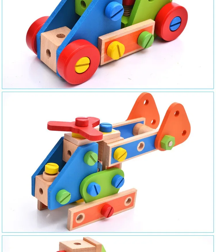 Blocos dos Desenhos Porca de Madeira Geométrica das Crianças Lote Animados Combinação Hands-on Brinquedos Educativos Desmontagem 70 Pçs - 6 70 pçs lote blocos Dos Desenhos Animados