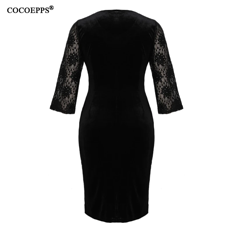 COCOEPPS Large Size Thicken lace Autumn Winter Women Velvet Dress L-6XL Female Clothing Plus Size Red Tunic Dress Vestidos