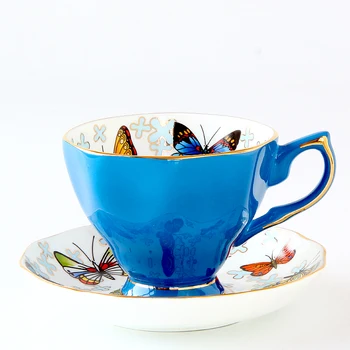 

European Style coffee cup set afternoon tea cup and Saucer Set Black Tea Bone China Butterfly mugs