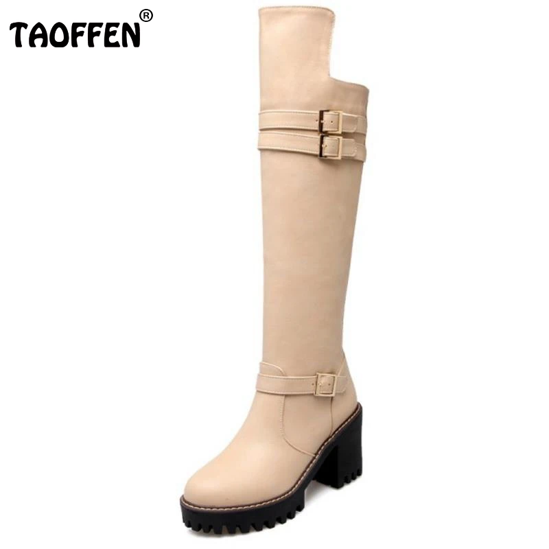 

New Concise Style Women Botas Knee High Knight Boots Woman Platform Round Toe Thick Heels Shoes Heeled Footwear Size 34-43