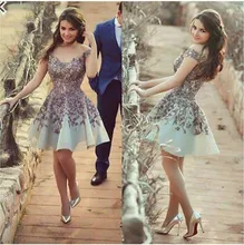 Einzigartige Lila Appliques Blumen Kurze Brautkleider Sexy V-ausschnitt A-linie Homecoming Kleider Schöne Tüll Kurze Kleider Für Abschluss