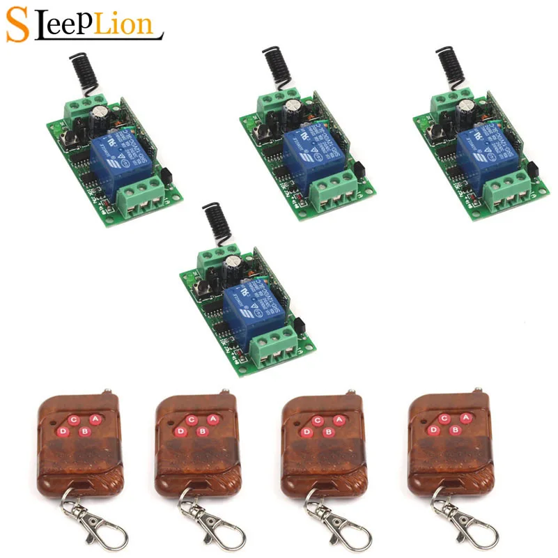 

Sleeplion12V 10A 1CH Wireless Relay Switch 4 4-key wireless RF Smart Control Switch Transmitter+4 Receiver Module 12V 315/433MHz