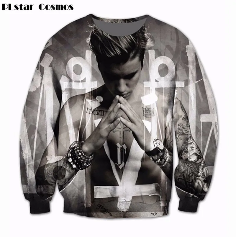 PLstar CosmosWomen Men Justin Bieber Hoodie 3D Sublimation print fleece Sweatshirt Crewneck Fashion Clothing Sweats Jumper