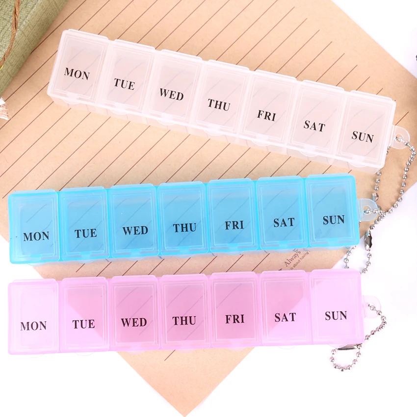 7 Days Pill Case Medicine Storage Tablet Pill Box With Clip Lids Medicine Organizer Pill Case Splitters Storage Dispenser